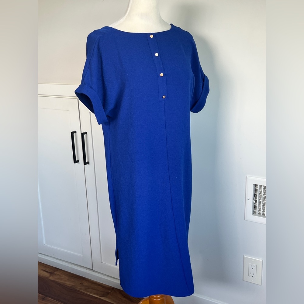 Cobalt Blue Target Brand Maternity Dress with Gold Buttons and 40 inch back hem